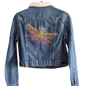 Dragonfly Sherpa-Style-Collar Denim Jacket Women's S