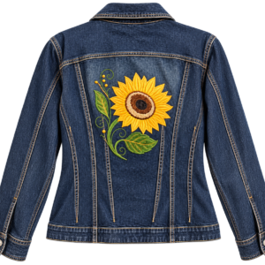 Golden Sunflower Embroidered Denim Jacket – Women’s M