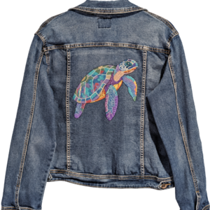 Colorful Sea Turtle Denim Jacket – Women's XL